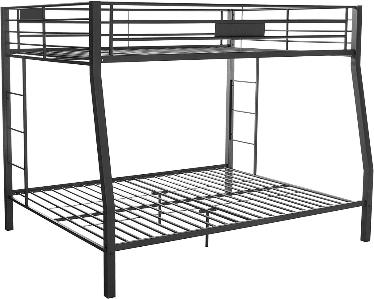 LEEKOUS Upgraded Version Thicken Metal Full XL Over Queen Bunk Bed, Best Industrial Style Heavy Duty Bunk Beds Frame with Side Ladder and Safety Guard Rails for Kids, Adults (Full XL/Queen) LEEKOUS