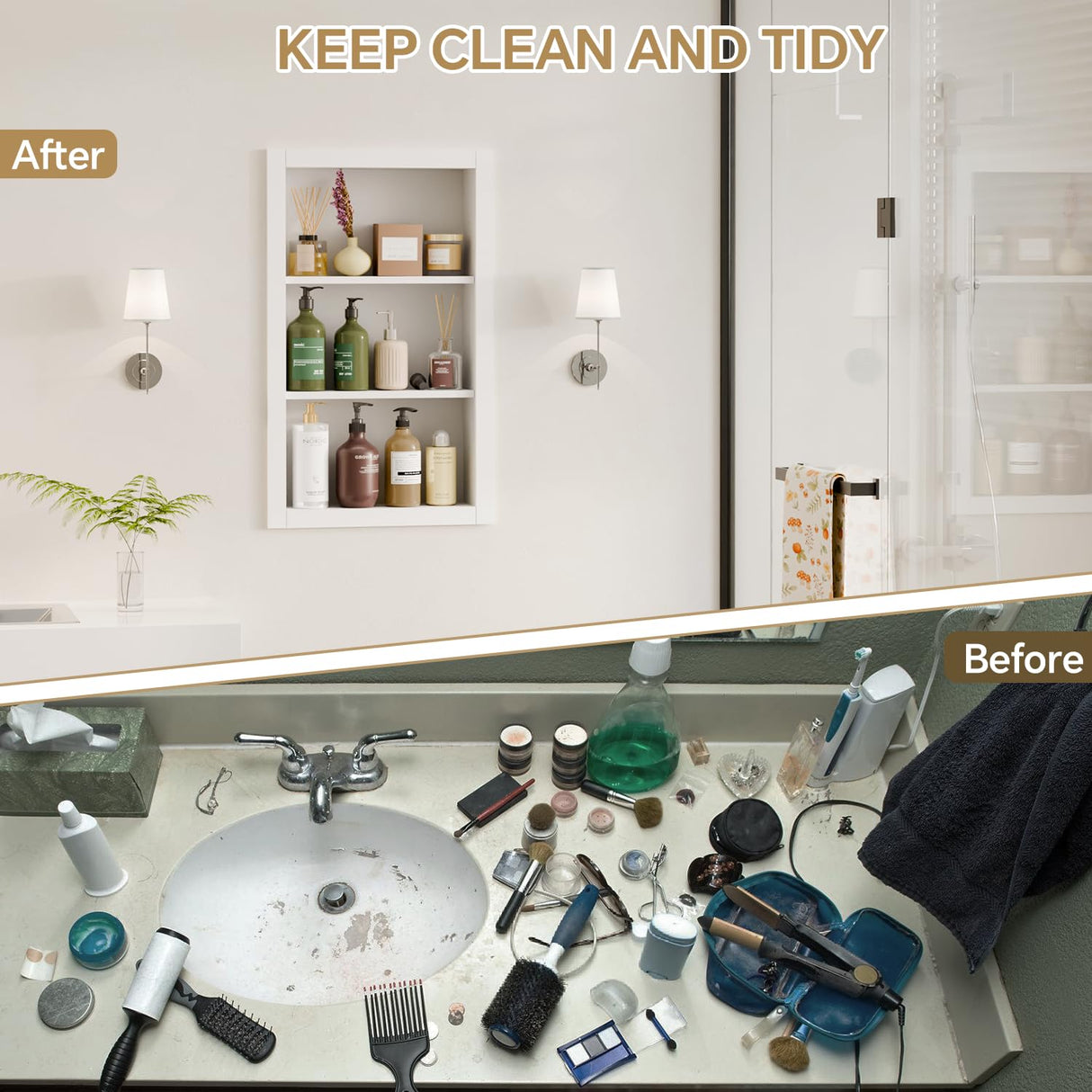 HAIDAIYA 14'' * 24'' Recessed Medicine Cabinet Wall Niche Wood, 3-Tier Bathroom Niche Insert for Drywall, in Wall Shelf Medicine Cabinets Replacement, for Living Room, Bathroom Storage, White HAIDAIYA