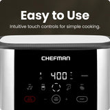 Chefman TurboFry Touch Air Fryer, Large 5-Quart Family Size, One Touch Digital Control Presets, French Fries, Chicken, Meat, Fish, Nonstick Dishwasher-Safe Parts, Automatic Shutoff, Stainless Steel Chefman