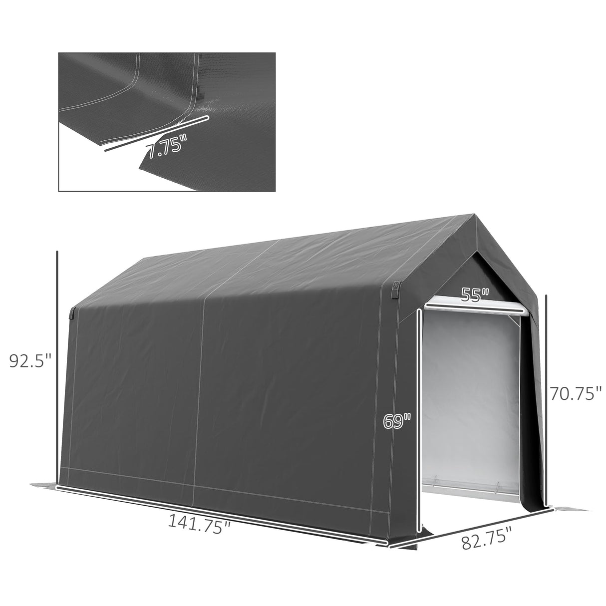 Outsunny 7' x 12' Garden Storage Tent, Heavy Duty Outdoor Shed, Waterproof Portable Shed Storage Shelter with Ventilation Window and Large Door for Bike, Motorcycle, Garden Tools, Gray Outsunny