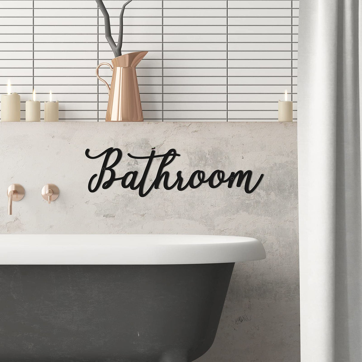 Jetec Iron Farmhouse Metal Sign Rustic Letter Sign Farmhouse Door Wall Art Vintage Room Wall Art with Black Letter(Bathroom) Jetec