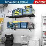 YIFRO 2-Pack 1.5x4ft Heavy Duty Garage Wall Shelving, 500 lbs Load Capacity, Garage Shelving Wall Mounted, Garage Storage Rack with Hooks, Black YIFRO