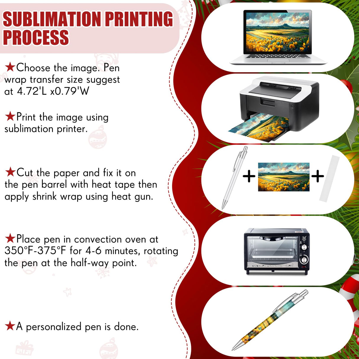 Yexiya Sublimation Pens Blank Heat Transfer Pen Sublimation Ballpoint Pen with Shrink Wrap White Aluminum Customized Clip Pen School Supplies for Christmas Office School Stationery Supplies (50 Pcs) Yexiya