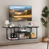 BTY Floating TV Shelf with Power Outlet, Black TV Console with USB Ports, Industrial Under TV Cabinet for 50 Inch TV, Modern Entertainment Center for Bedroom, Living Room BTY