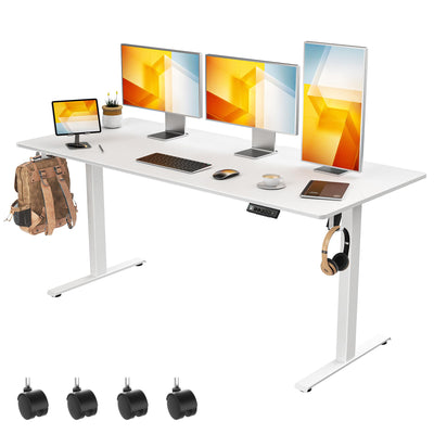 VVENACE 63 x 28 inch Electric Standing Desk Adjustable Height 4 Memory Preset, 4 Wheels, 2 Headphone Hook, Home Office Desk, Stand Up Desk Sit Stand Desk, Splice Board White