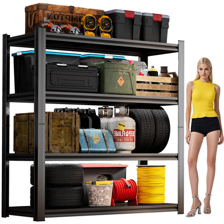 55''H Garage Shelving Heavy Duty Garage Storage Shelves, 2400LBS Capacity Adjustable 4 Tier Metal Industrial Shelf Unit for Kitchen, Utility Room, Warehouse and Basement, Black (16''Dx40''Wx72''H) ErgoNova
