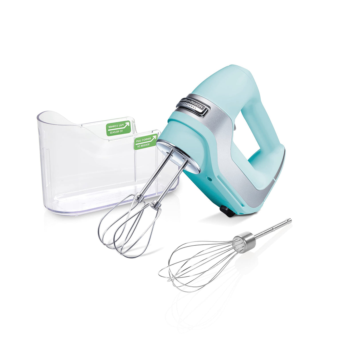 Hamilton Beach Professional 5-Speed Electric Hand Mixer with Snap-On Storage Case, QuickBurst, Stainless Steel Twisted Wire Beaters and Whisk, Mint (62658) Hamilton Beach Professional