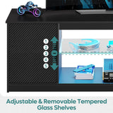 Bestier LED TV Stand with Power Outlets for 55/60/65 Inch TV, Gaming Entertainment Center with Cabinet for PS5, Modern TV Cabinet with Adjustable Glass Shelves for Living Room, Bedroom 58 Inch,Black Bestier