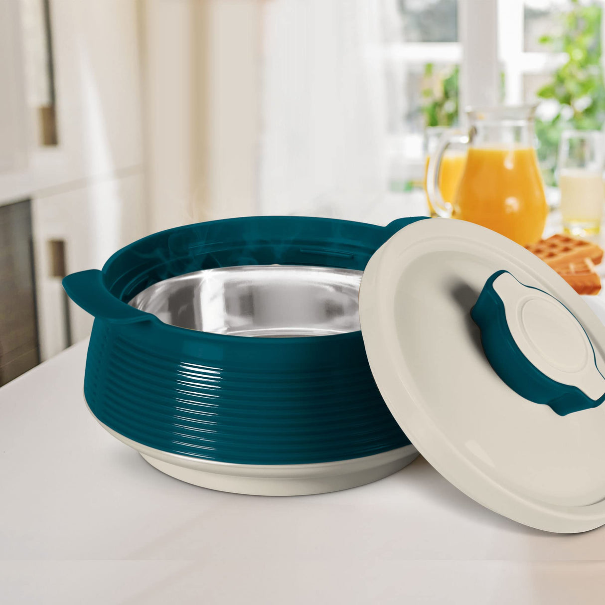 Milton Casserole for hot food, Double walled insulated inner Stainless Steel hot pot with lid, Serving box for food and roti, insulated serving bowl with lid, Set of 3 Venice, Marble Green MILTON