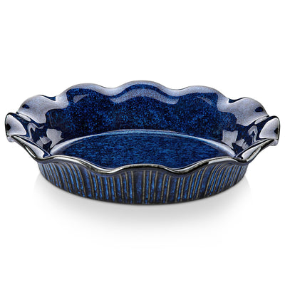 vancasso Stern Ceramic Pie Pan for Baking, 9 Inch Pie Plates with Ruffled Edge, Deep Dish Pie Pan for Apple Pie and Quiche, Large Pot Pie Baking Dishes, Thanksgiving Gifts - Blue