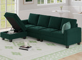 Belffin Velvet Reversible Sectional Sofa with Chaise Convertible L Shaped 4-seat Sectional Couch with Storage Ottoman Green Belffin