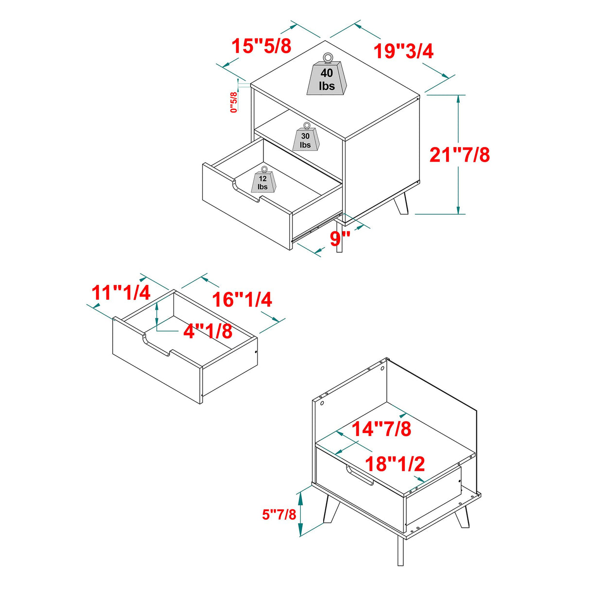 Walker Edison Raelyn Mid-Century Modern 1-Drawer Nightstand, 20 Inch, Riviera Walker Edison