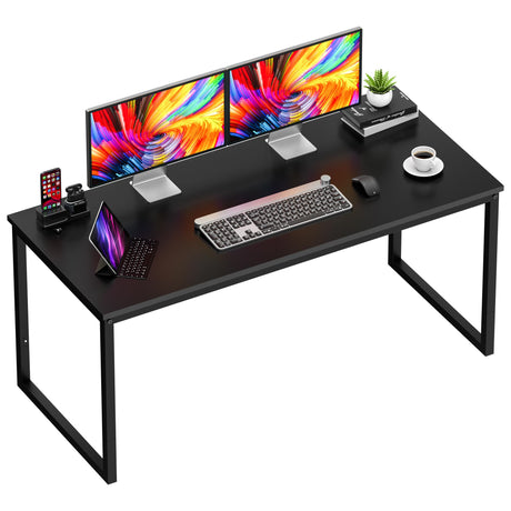 SUPER DEAL Computer Desk 55 Inch Modern Sturdy Office Desk PC Laptop Notebook Simple Writing Table for Home Office Workstation, Black SUPER DEAL