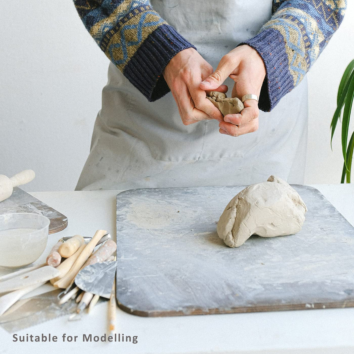 TORISING Air Dry Clay 10 LBs with 42 Pcs set Pottery Clay Tools Set for Hand Modeling and Throwing, Non-Toxic (White & Kit) TORISING