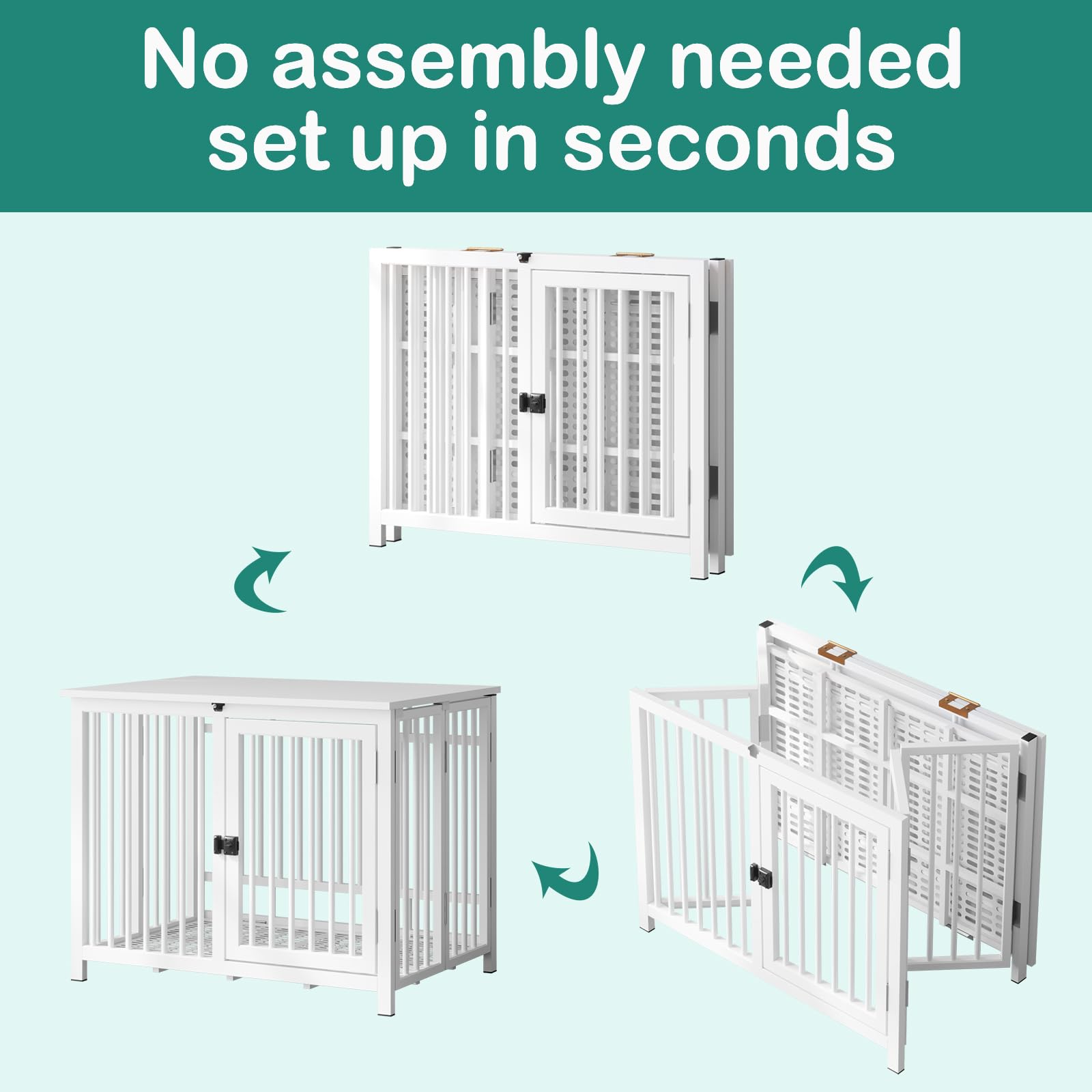 UMXES Heavy Duty Dog Crate Furniture, Fully Assembled exc. Locks, All Metal Frame & Wooden Tabletop, Modern Kennel for Small Dog, End Table, Sturdy, Foldable, White - WoodArtSupply