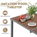 EROMMY 7-Piece Outdoor Dining Set, 6 Swivel Wicker Chairs with Thick Cushions & Wood-Like Dining Table with Umbrella Hole, Patio Furniture Set for Porch, Garden, Backyard, Poolside, Deck, Grey EROMMY