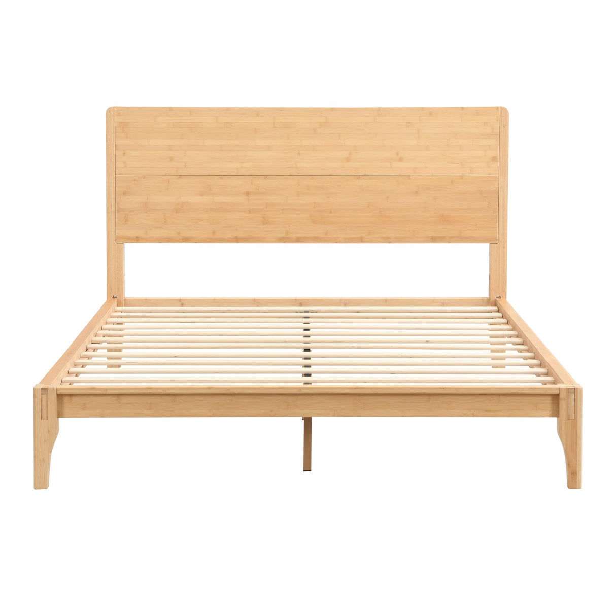 Merax Queen Size Bamboo Platform Bed, Mid-Century Modern Bed Frame with Tall Headboard, Solid Sustainable Bedframe Queen-Size, Wood Slat Support, No Box Spring Needed, Easy Assembly, Natural Merax