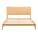 Merax Queen Size Bamboo Platform Bed, Mid-Century Modern Bed Frame with Tall Headboard, Solid Sustainable Bedframe Queen-Size, Wood Slat Support, No Box Spring Needed, Easy Assembly, Natural Merax