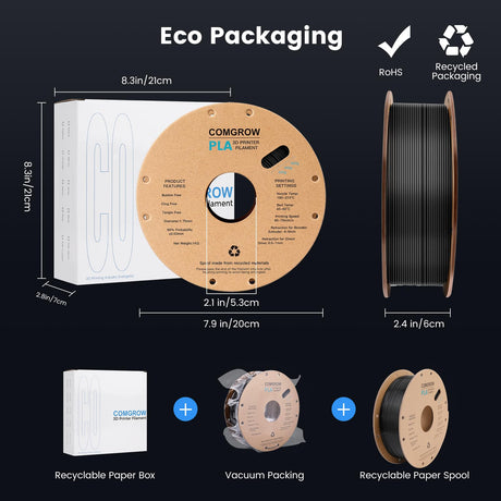 Comgrow PLA 3D Printer Filament, 3D Printer PLA Filament 1.75mm, Dimensional Accuracy +/- 0.02 mm, 1KG Spool PLA Black Comgrow