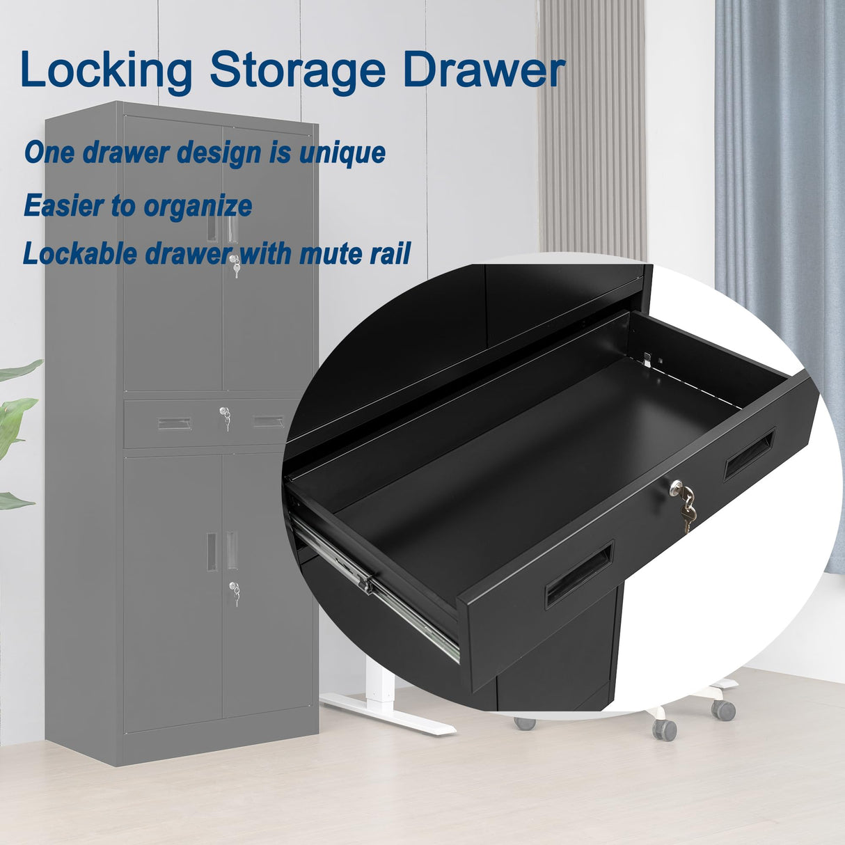 Wanfu Metal Storage Cabinet, 71" H x 28" W x 16" D Locking Storage Cabinet with Adjustable Shelves and One Drawer, Steel Cabinet for Office, Garage, Home, School, Utility (Black) Wanfu