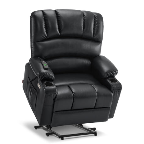 MCombo Oversized Power Lift Recliner Chair for Elderly, Lift Chair with Heat and Massage, Lift Recliner for Big and Tall, Cup Holders, USB &Type C Ports, Faux Leather R7092 (Black, Oversize) MCombo