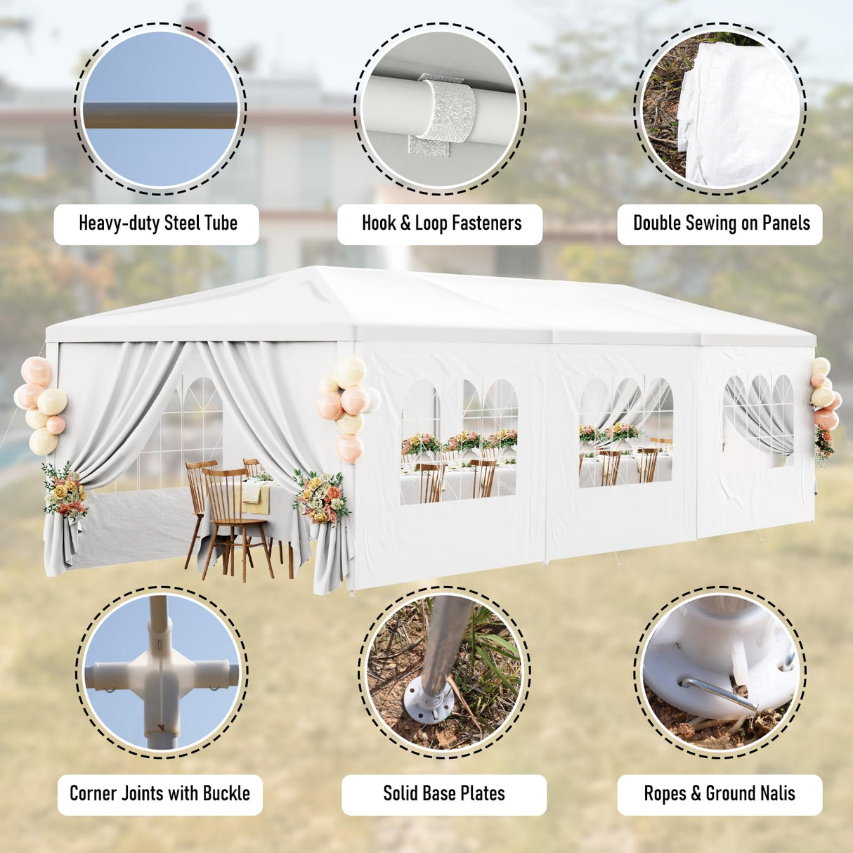 White Party Tent 10x30 Outdoor Canopy Tent with 8 Removable Sidewalls Heavy Duty Wedding Events Tents for Parties Waterproof Patio Gazebo Shelter for Birthday Graduation Backyard DOINUO