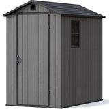 Patiowell 4' x 6' Outdoor Storage Shed with Floor, Plastic Shed Outside Resin Tool Shed with Window and Lockable Door for Backyard Garden Patio Lawn, Dark Grey (Fit-it Shed) Patiowell