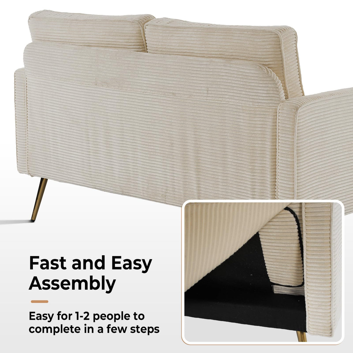 VINGLI 56" Modern Beige Loveseat,Small Corduroy Sofa Couch Deep Seat for Living Room,2-Seater Loveseat Sofa for Bedroom,Apartment,Office,Dorm,Small Space VINGLI