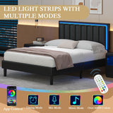 IMMERSTABLE Full Size Bed Frame with LED Lights, Full Bed Frame, Upholstered Bed Frame Full with Headboard, Heavy Duty Wood and Metal Slats Support, Noise-Free, No Box Spring Needed, Easy Assembly IMMERSTABLE