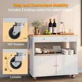knoworld Rolling Kitchen Island with Storage Cabinet, 35.4'' Width Kitchen Cart, 2 Drawers Island Table, Portable Mobile Kitchen Island with Towel Rack, Wood Top and Lockable Wheels, White knoworld
