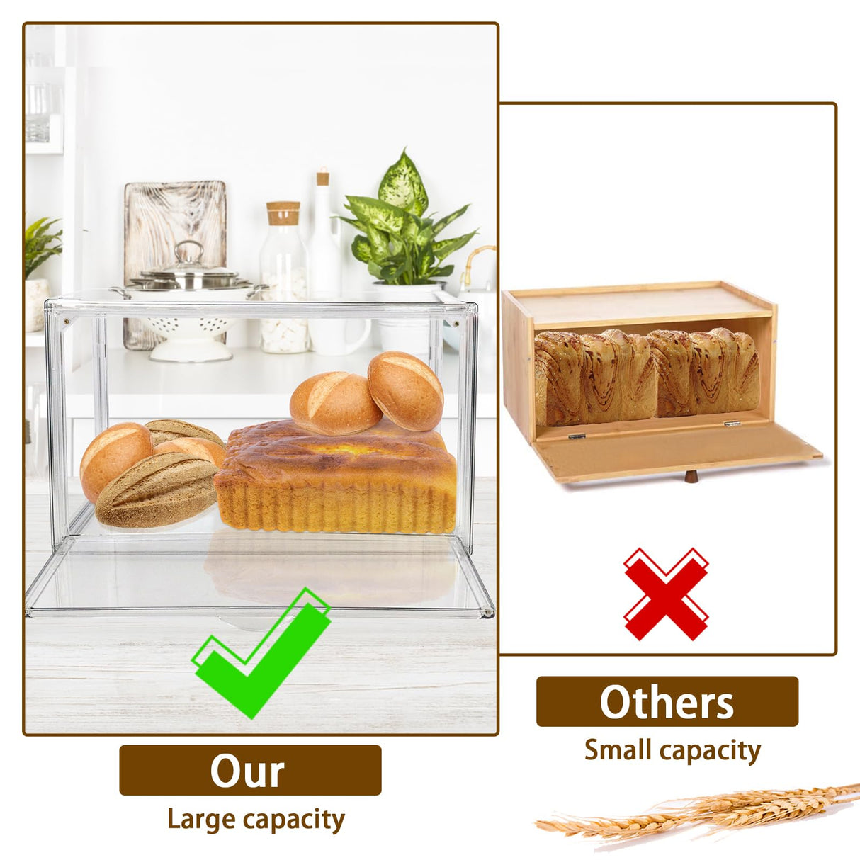 RISICULIS 2PCS Large Bread Box for Countertop, Stackable Double Layer Storage Container, Clear Boxes for Kitchen Counter, Bread Keeper for Homemade Bread, Bagel, Muffins, Rolls RISICULIS