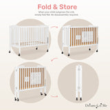 Dream On Me Full Size 2-in-1 Folding Stationary Side Crib In White, Locking Wheels, Folds Flat For Storage, Comes with Teething Guard, Non-Toxic Finish Dream On Me
