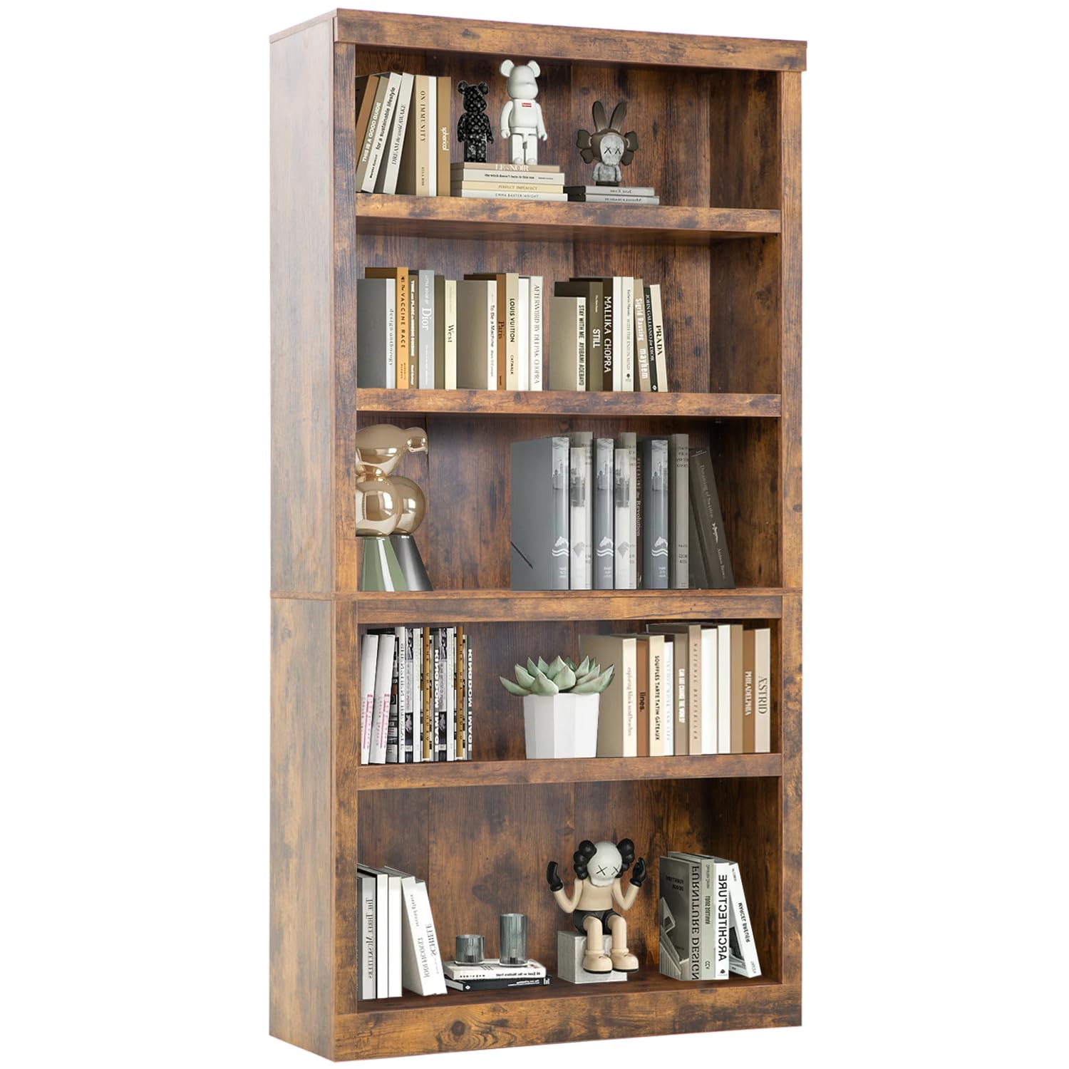 PayLessHere Modern Brown 5-Tier Bookshelf for Stylish Storage and Organisation - WoodArtSupply