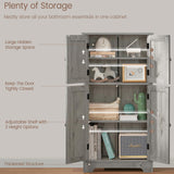 TEENFON Bathroom Floor Storage Cabinet, Freestanding Bathroom Storage Unit with 2 Adjustable Shelves & 4 Doors, 11.8 x 23.6 x 42.7 Inches, Grey TEENFON