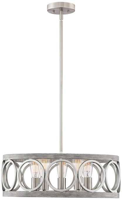 Franklin Iron Works Salima Brushed Nickel Gray Wood Pendant Chandelier Lighting 21 1/4" Wide Farmhouse Rustic Openwork LED 5-Light Fixture for Dining Room Living House Foyer Kitchen Island En - WoodArtSupply