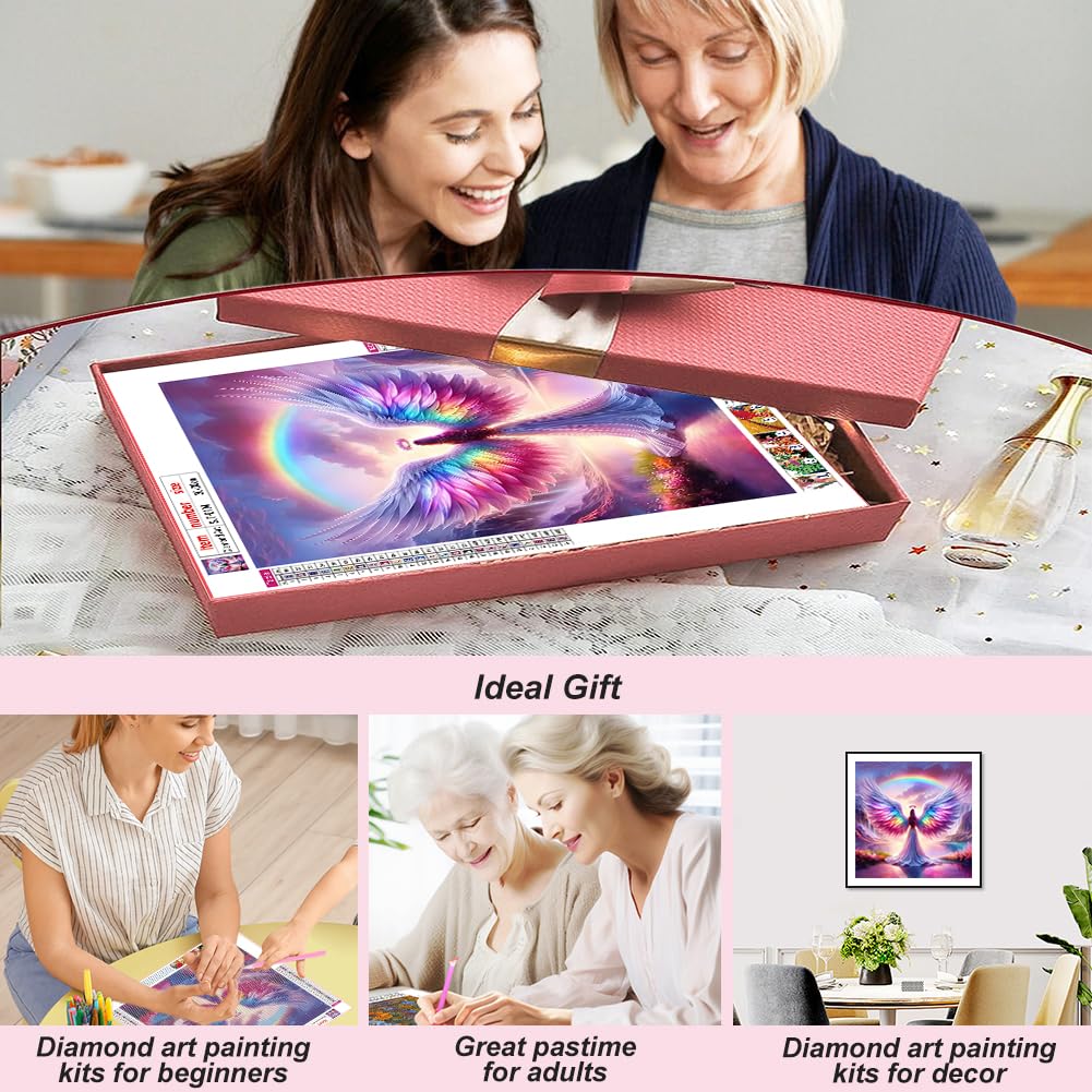 SJUTOUCI Diamond Art Painting Kits for Adults, Rainbow Angel Diamond Art Kits for Beginners, 5D DIY Full Drill Gem Craft for Home Decor Gift 12x12 inch/30x30cm SJUTOUCI