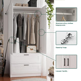 Fenghua Lizhi Wood White Wardrobe Closet with 2 Doors and 2 Drawers，Bedroom Freestanding Armoire Storage Cabinet with Shelves，Wooden Wardrobe Combination for Hanging Clothes (White 2 Drawers) Fenghua Lizhi