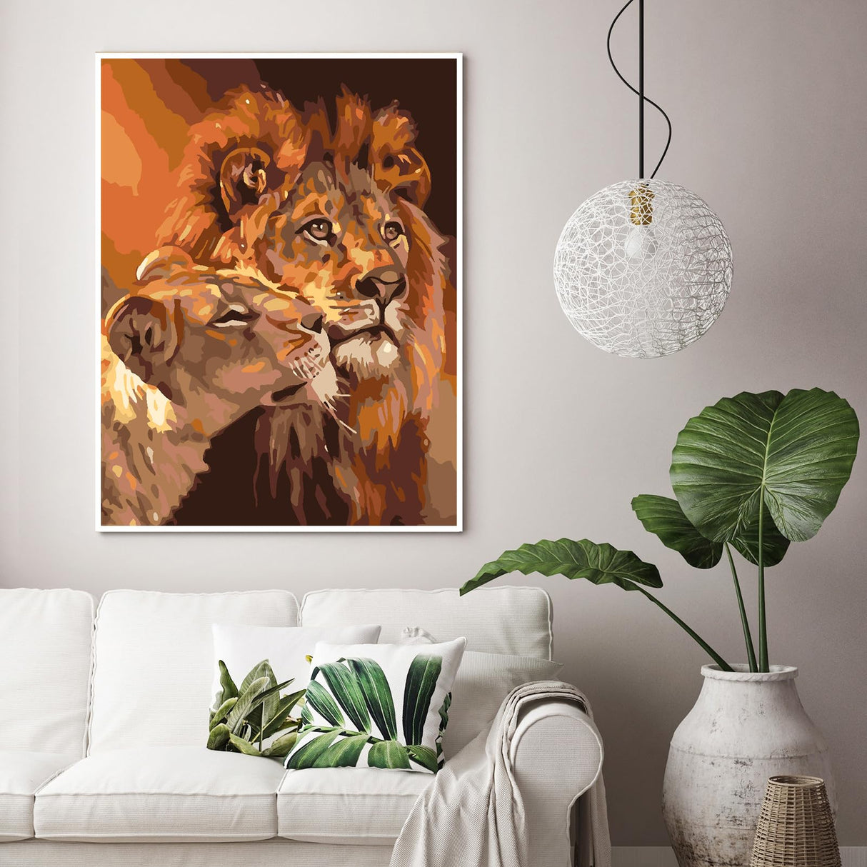 MaiMMaledy Paint by Numbers Kit for Adults Beginners 8Wx12L inch Canvas Pictures with Framed Drawing Painting Works with Wooden Triangle Easel Acrylic Pigment Lion MaiMMaledy