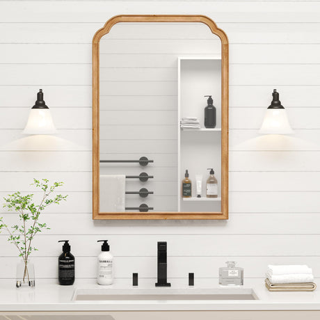 Acovy 20"x30" Solid Wood Bathroom Mirror Tempered Glass for Wall Mounted, Rustic Wood Frame Wall Mirror Decorative for Entryway Mirror Living Room Bedroom Vanity Mirror, Brown Acovy