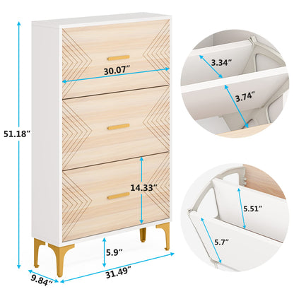 Tribesigns Shoe Cabinet for Entryway, Shoe Storage Cabinet with 3 Flip Drawers, Slim Hidden Shoe Rack Organizer for Living Room, Wooden Shoe Cabinet for 24 Pair of Shoes (Walnut) - WoodArtSupply