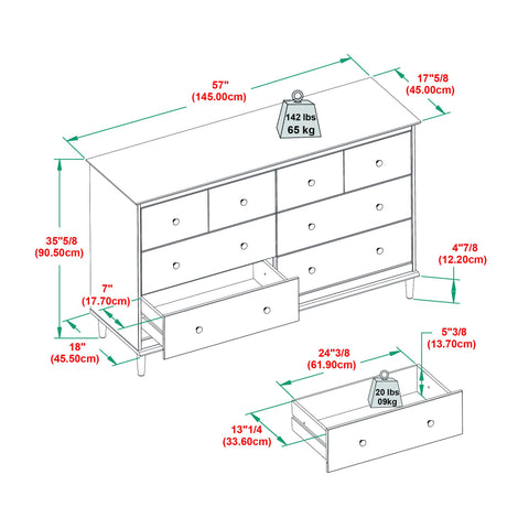 Walker Edison Modern 6-Drawer Solid Wood Dresser Bedroom Storage, 57 Inch, Caramel-T Walker Edison