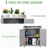 Potting Bench with Storage Cabinet and Metal Table Top for Outdoor Patio, Garden Furniture Wood Workstation (Classsic Grey, 31.5x17x39) Mederla