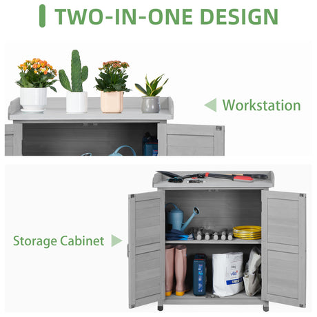 Potting Bench with Storage Cabinet and Metal Table Top for Outdoor Patio, Garden Furniture Wood Workstation (Classsic Grey, 31.5x17x39) Mederla