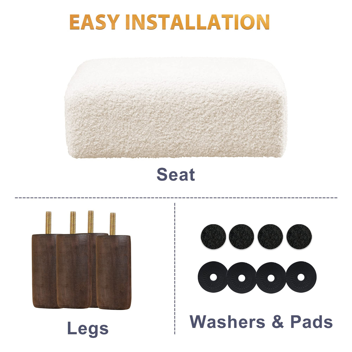 Small Beige Fur Padded Foot Stool, Storage Ottoman Foot Rest with Wooden Legs, 9.5Inch, Modern Rectangle Chair Foot Rest Foot Step Stool for Living Room, Couch, Desk LUE BONA