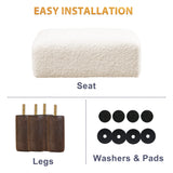 Small Beige Fur Padded Foot Stool, Storage Ottoman Foot Rest with Wooden Legs, 9.5Inch, Modern Rectangle Chair Foot Rest Foot Step Stool for Living Room, Couch, Desk LUE BONA