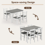 Buytime 5-Piece Dining Table Set for 4, Solid Wood Farmhouse Rectangular Kitchen Table Set with 4 Chairs, Space-Saving Wooden Dinette Set for Small Space, Dining Room, Breakfast Nook, Grey & White Buytime
