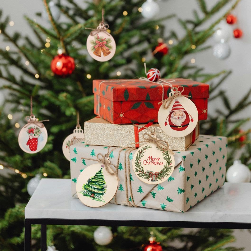 Round Wooden Circles with Holes - 20 Pcs Unfinished Natural Wood Slices for Painting, Crafts Christmas Ornaments DIY Crafts Hanging Decorations WKTFOBM