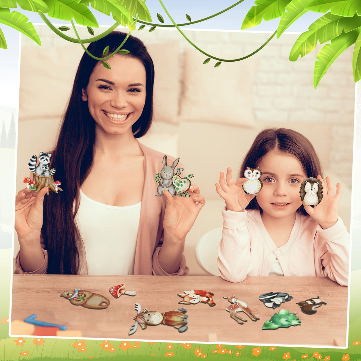 12 Pcs Wooden Animal Cutout Shapes Forest Painted Woodland Decorations Animals Wood Table Centerpieces Woodland Creature Decor for Craft Party Supplies Birthday Favors Cake Decor Feekoon