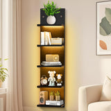 5 Tier White Floating Shelves with Light LED Wall Mount Vertical Lack Shelf with LED Wall Decor Shelves for Bedroom Living Rooms Bathroom Book Gaming Shelves Black BEARUT