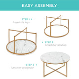 Best Choice Products 36in Faux Marble Accent Table, Modern End Table, Large Coffee Table Home Decor for Living Room, Dining Room, Tea, Coffee w/Metal Frame, Foot Caps, Designer - White/Gold Best Choice Products